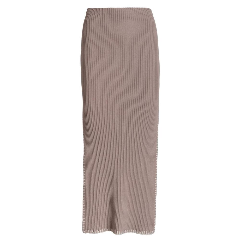 NEW NAADAM women's cotton cashmere embroidered rib skirt in pebble